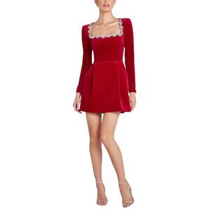 Elegant Red Mini Dress with Embellished Neckline